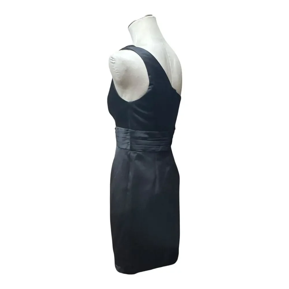 David's Bridal One Shoulder Satin Dress Pleated Bodice F44358 Black 8